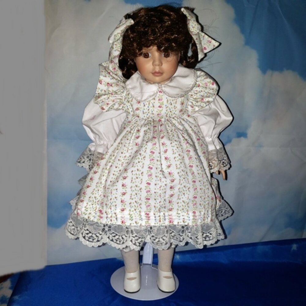 Vintage 1980s Porcelain Doll 16”